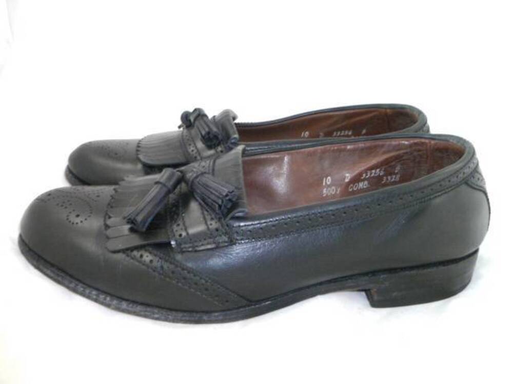 ALLEN EDMONDS BRIDGETON 10 D USED/HEAVY ODOR BLACK LEATHER TASSEL SHOES/LOAFERS